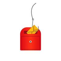 Email phishing concept with hooked red mailbox and yellow envelope illustration vector
