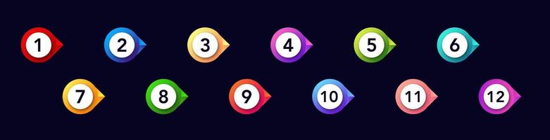 Bullet point icons with numbers for lists and presentations in bright colors vector
