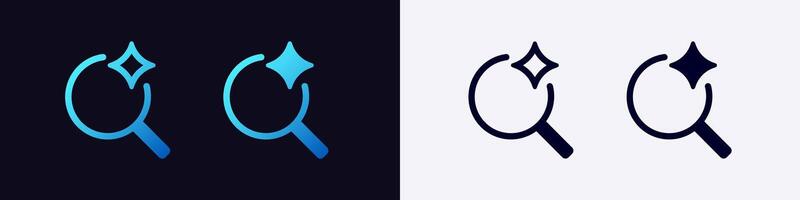 Ai magnifying glass icon with star element in two color versions highlighting tech themes vector