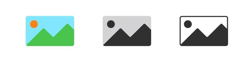 Ai icon set with mountain and sun elements representing various states in a simple style vector