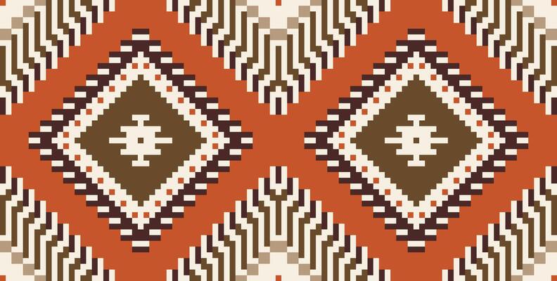 Pixel Arabic Floral Patternfolk Embroidery, Aztec Geometric Ornament Print. Design for Carpet, Wallpaper, Clothing, Wrapping, Fabric