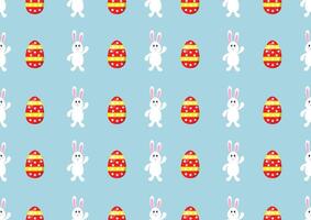 Easter egg and white rabbit seamless pattern on a light blue background. vector