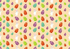 Easter egg and white rabbit seamless pattern on a light yellow background. vector