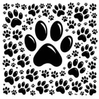 A black and white pattern of paw prints vector