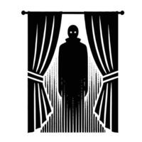 A silhouette of a man standing in front of curtains vector