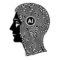 A black and white illustration of a man's head with an ai logo vector