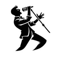 A silhouette of a man singing with a microphone vector
