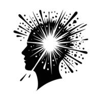 A silhouette of a man's head with a burst of light vector