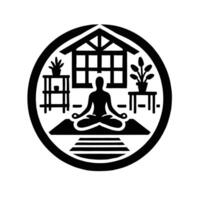 A black and white logo of a man sitting in a meditation pose vector