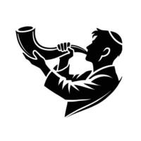 A man blowing a horn on a black background vector