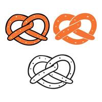 Set of pretzels. Flat and outline design. Isolated icons on white background. vector