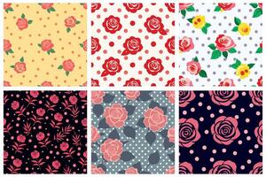 A set of six different floral patterns with roses vector