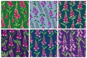 A set of six different floral patterns with dragon flowers vector