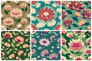 A set of six floral patterns vector