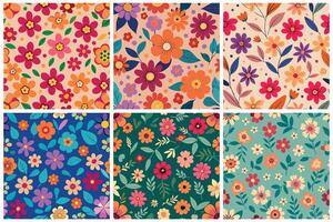 Six different floral patterns in different colors vector