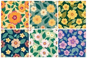 A set of six different floral patterns for print or texture vector