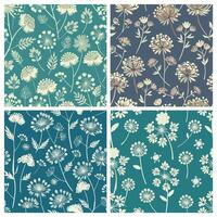 Four different floral patterns in different colors vector