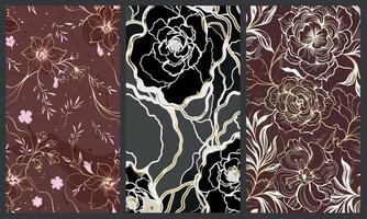 Three Different Abstract Floral Marble Texture Background vector