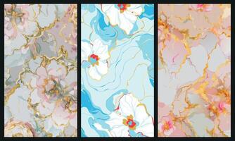 Abstract Floral Marble Texture Background Set with different colors vector