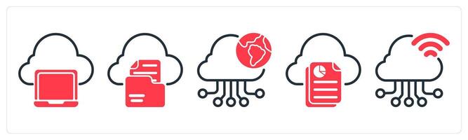 Set of five business icons cloud computing, file storage, cloud connection vector
