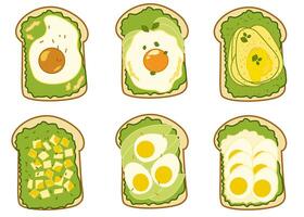 illustration of a collection of egg toast and avocado vector