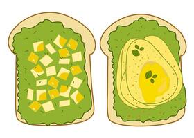 The breakfast bread toast egg with avocado vector