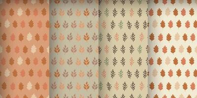 Set of autumn patterns with leaves in earthy colors and an orange palette vector