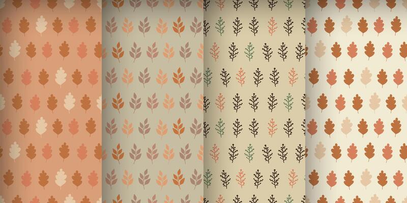 Set of autumn patterns with leaves in earthy colors and an orange palette
