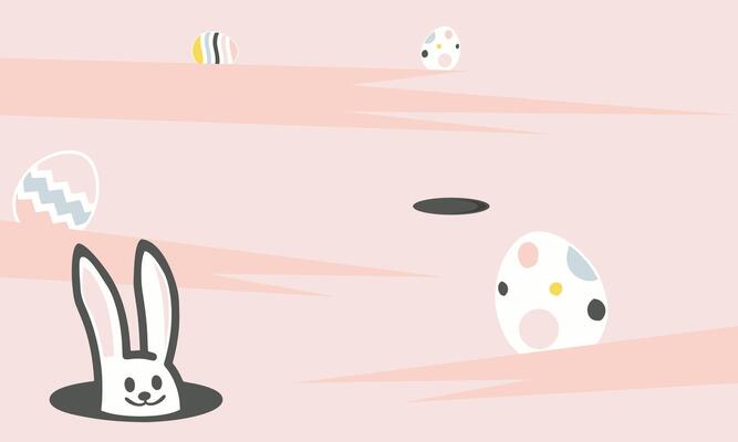 Easter Bunny and Eggs in a Pink Landscape greetings banner concept