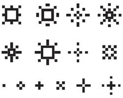 Pixel snowflake sparkle set. Shiny winter game pixel art effect set. Firework burst, ice, space decoration. illustration vector
