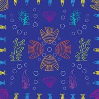 Seamless pattern with fish and seaweeds. vector