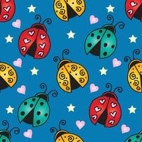 Seamless pattern with ladybugs and hearts. vector