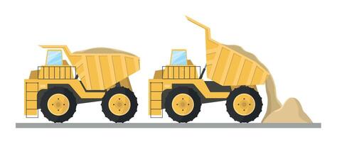 Icon of two dump trucks with sand. Transportation, unloading of sand. vector