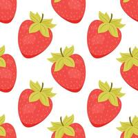 Seamless strawberry fruit pattern with red berries and leaves vector