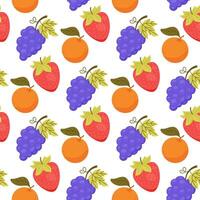 Seamless pattern with grapes strawberries and oranges on white background vector