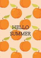 Hello summer message with cute apricot fruit seamless cartoon pattern vector