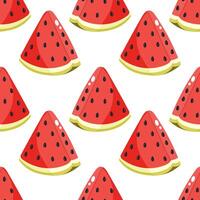 Watermelon slice seamless pattern with red flesh and black seeds vector