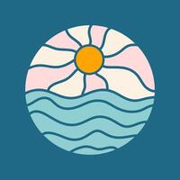 simple mono line art of the waves and summer vibes vector
