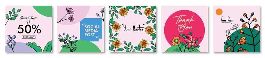 abstract square art templates with floral and geometric elements vector