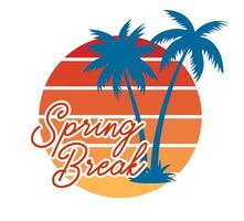 Spring break graphic design t-shirt background. Happy spring break with palm trees and beach. vector