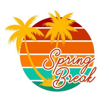 Spring break graphic design t-shirt background. Happy spring break with palm and beach design. vector