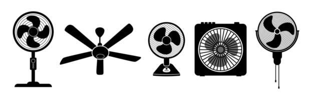 Fans icon set of stand fan, ceiling, desk, box, and wall fan. Various type of fans . vector