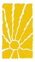 Groovy retro yellow sunburst starburst with ray of light. Horizontal background with yellow sun in 60s, 70s hippie style. Trendy colorful graphic print. Sunny template. Flat design illustration vector