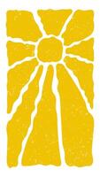 Vertical retro groovy background with bright sunburst in style 60s, 70s. Trendy yellow color graphic print. stock illustration vector
