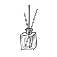 Minimal reed diffuser in bottle sketch, great for spa branding, fragrance icons, home scent packaging, and slow living product visuals vector