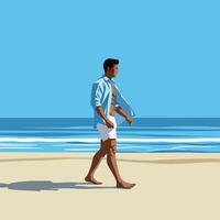 Man walking on the beach illustration vector