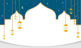 Islamic template background design on blue and white with hanging lantern vector