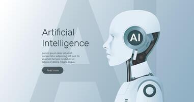 AI humanoid head side view, machine learning, neural network, Artificial Intelligence technology innovation background. vector