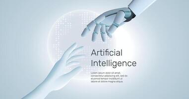 Human hand and android robot hand, technology, development of artificial intelligence, robotics, partnership, digitalization, Artificial Intelligence technology innovation background. vector
