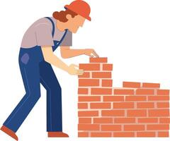 Bricklayer Masonry Worker Building Brick Wall Illustration vector